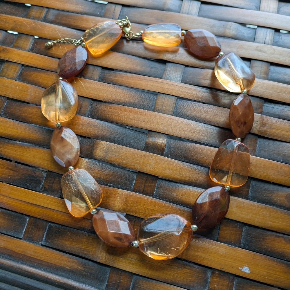 Faux Amber Chunky Acrylic Bead Necklace